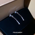 Silver Tone Linear Crystal Drop Earrings with Fine Chain Tassels view 4