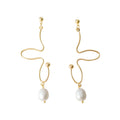 Abstract Gold Wire Butterfly Dangle Earrings Pearl Drop view 5
