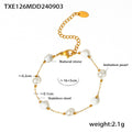 Gold Tone Imitation Pearl And White Stone Station Necklace Bracelet view 7