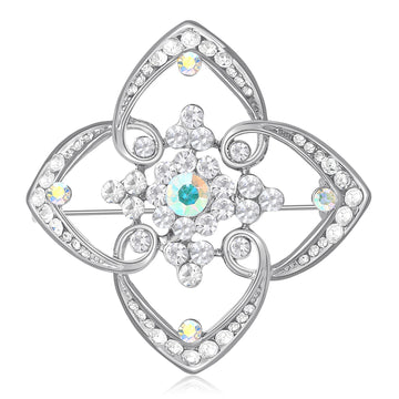 Four Petal Filigree Flower Brooch Pin in Two Metal Tones