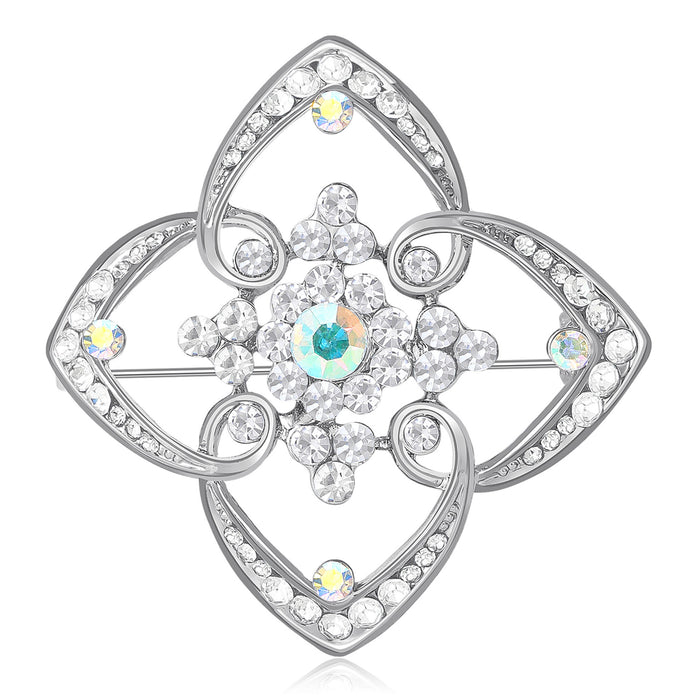 Four Petal Filigree Flower Brooch Pin in Two Metal Tones