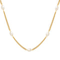 Gold Curb Chain Freshwater Pearl Station Necklace Collar view 5
