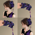 Purple Embroidered Butterfly Claw Clip Tassel Charm view 1