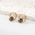 Gold Tone Natural Stone Bead Huggie Hoop Earrings in Seven Colors view 6