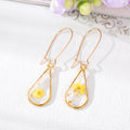 Gold Tone Clear Resin Pressed Flower Teardrop Hook Earrings view 8
