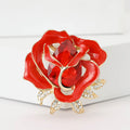 Layered Enamel Rose Brooch in Red or Blue with Crystal Leaves view 2