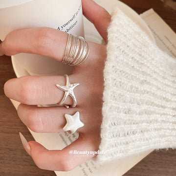 Silver Multi Wire Wrap Open Band Ring Adjustable Stack