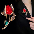 Red Green Gold Tone Rose Crystal Metal Brooch Pin for Jackets and Lapels view 4