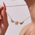 Crystal Winged Star Pendant Necklace in Gold and Silver Tone view 2