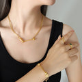 Gold Padlock Bar Curb Chain Necklace Titanium Steel Finish view 4