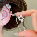 Silver Tone Leaf And Pearl Ear Cuffs With Polished Metal Details view 7