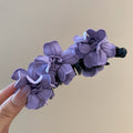 Purple Fabric Flower Cluster Black Banana Twist Hair Clip view 6