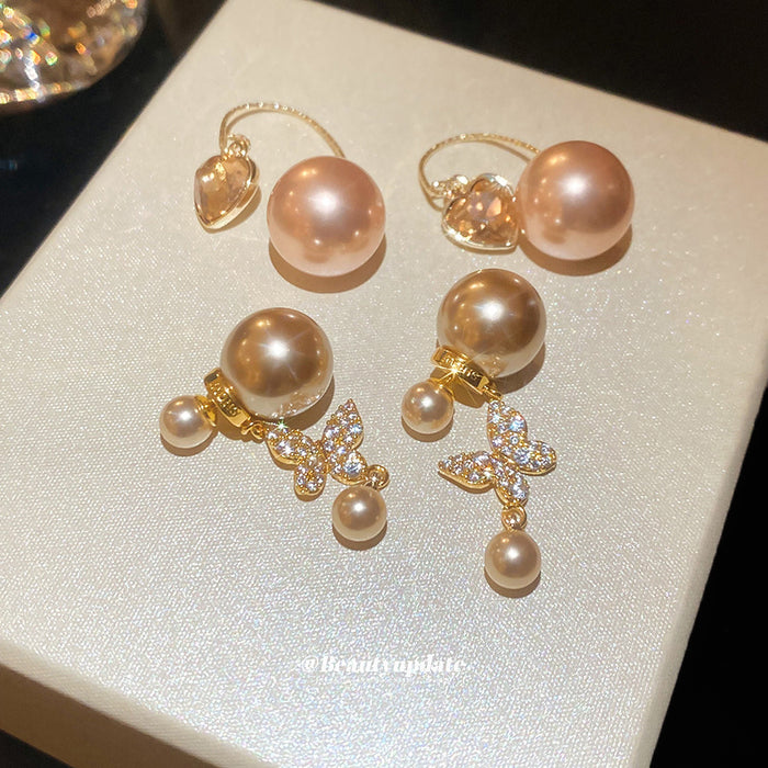 Heart Butterfly Pearl Drop Earrings Decorative Jewelry Design
