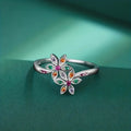Silver Tone Multicolor Flower Ring Openwork Leaf Petals view 2