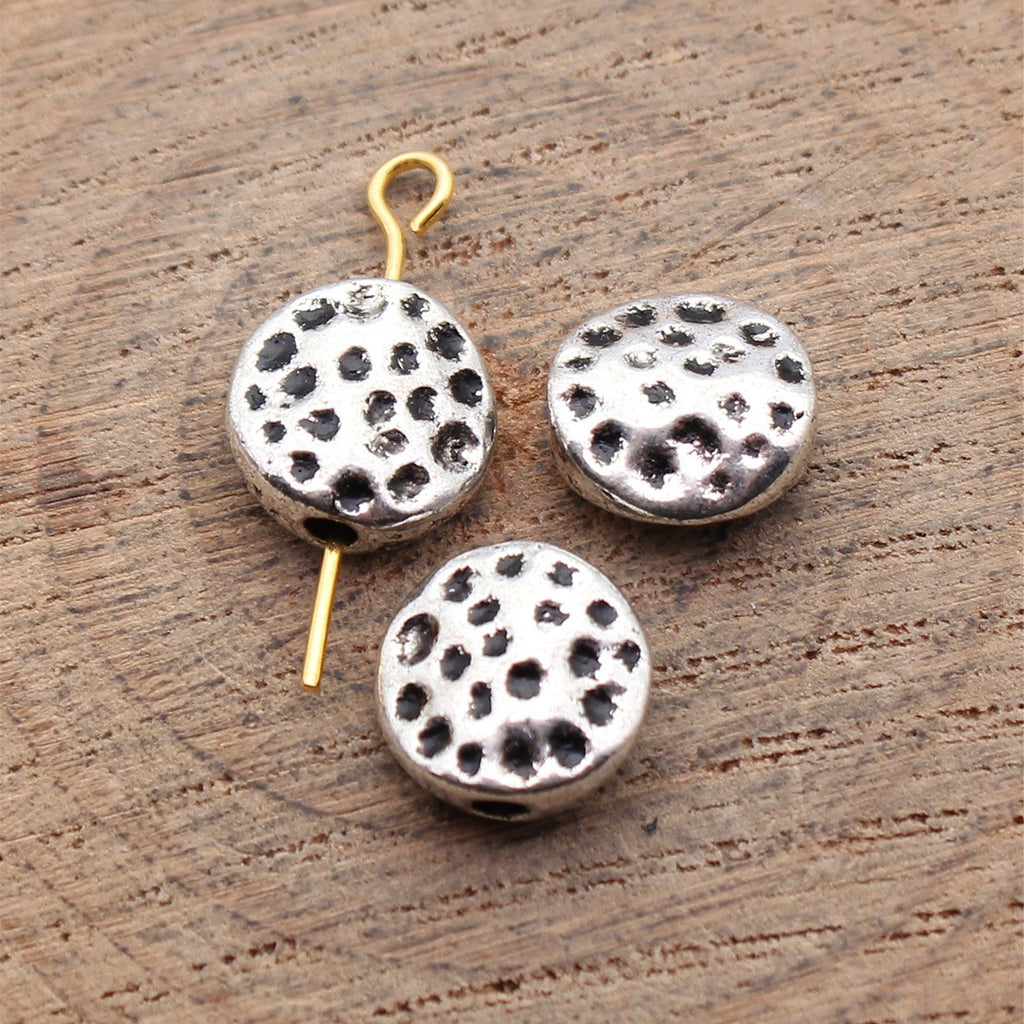 10x10x4.5mm 1.3g Antique Silver Zinc Alloy Hammered Round Flat Spacer Beads for DIY Bracelet Making
