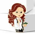 Red Haired Woman Doctor Enamel Brooch With Glasses view 2