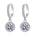 Silver Tone Round Clear Halo Drop Hoop Earrings Pair view 1