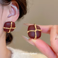 Red Enamel Gold Tone Stud and Drop Earrings Collection view 4