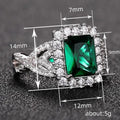 Silver Tone Emerald Green Rectangular Halo Ring Jewelry view 3