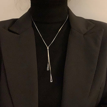 Silver Geometric Y-Drop Lariat Necklace Single Style
