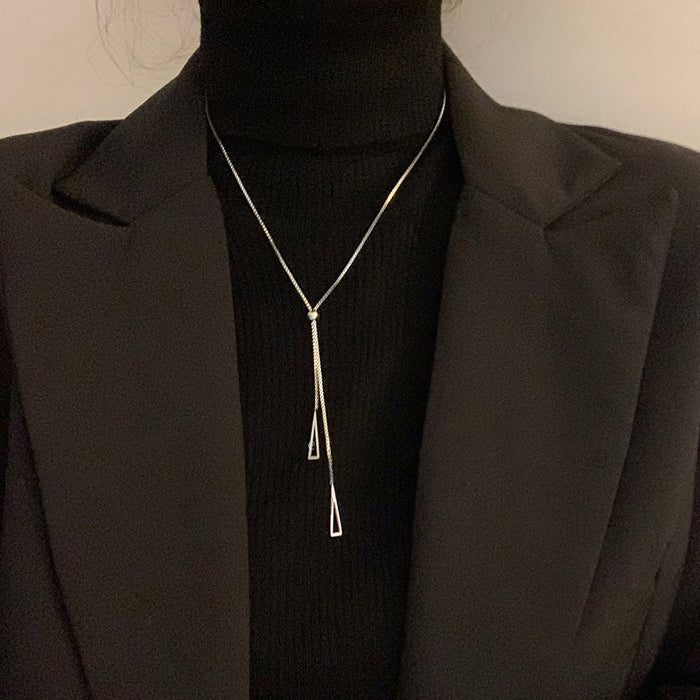 Silver Geometric Y-Drop Lariat Necklace Single Style