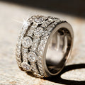 White Gold Tone Multi Row Wide Pave Clear Stone Finger Ring view 2