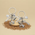 Silver Tone Sewing Machine Scissors Tape and Dress Keychain view 1