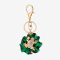 Green Enamel Lotus Leaf Gold Frog Rhinestone Keychain view 2
