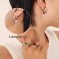 Asymmetric Pearl Zircon Huggie Earrings Green Purple Metal view 9