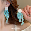 Blue And Green Beaded Cascade Stud Earrings With Decorative Details view 3
