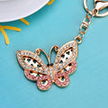 Jeweled Butterfly Keychain with Pink Wings and Gold Tone Hardware view 3