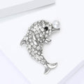 Crystal Dolphin Brooch with Pearl Accent in Two Metal Tones view 4