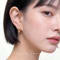 Gold Bunny Pink Crystal Stud Earrings Carrot Charm Drop view 2
