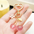Pink Cherry Strawberry and Blossom Metal Clasp Keychain Set view 3