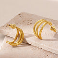 Triple Arc Hoop Stud Earrings in Polished Gold Tone view 2