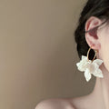 White Resin Flower Hoop Earrings With Gold Tone Hooks view 2