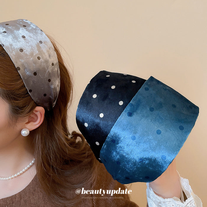 Velvet Polka Dot Wide Padded Headband 2 Colors Soft