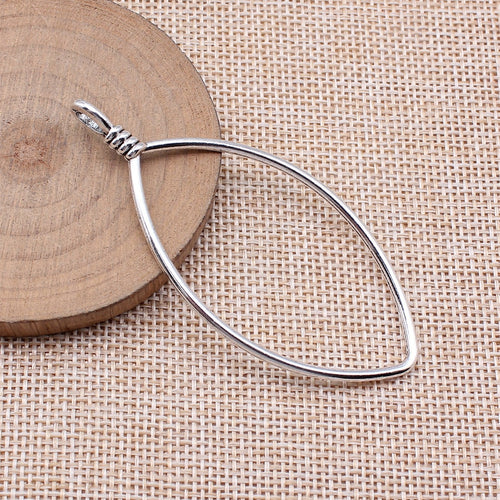 Antique Silver open marquise wire frame pendant connector shown in detail view