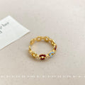 Gold Tone Chain Link Open Rings With Blue And Red Oval Stones view 4