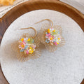 Gold Wire Flower Earrings With Colorful Beads With Polished Metal Details view 6