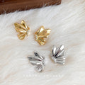 Polished Metal Butterfly Stud Earrings Silver Gold Tones view 2