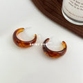 Amber Brown Marbled Resin Thick C Hoop Stud Earrings view 1