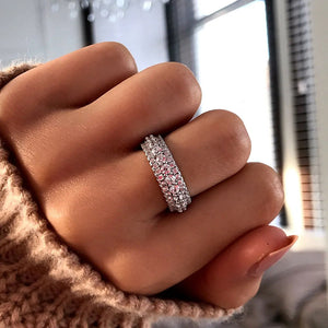 Triple-Row Pave Cubic Zirconia Wide Band Ring, Silver-Tone, Sizes 6-10