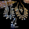 Silver Crystal Flower Fringe Necklace and Earring Set view 3