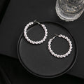 Twisted Pearl Bead Hoop Earrings Gold Tone Metal Frame view 4