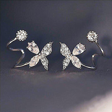 Crystal Leaf Cluster Stud Earrings in Polished Metal
