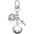Antique Silver Open Heart Cross and Message Plaque Charm Keychain view 5