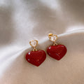 Red Heart Drop Stud Earrings with Crystal Tops Statement Jewelry view 6