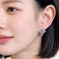 Silver Tone Lavender Stone Openwork Diamond Stud Earrings view 2