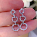 White Gold Triple Linked Circle Drop Earrings Pavé Zircon view 2